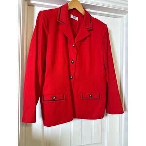 Alfred Dunner Petite Red Blazer Jacket Gold Studded Buttons Trim Size 14 Vintage